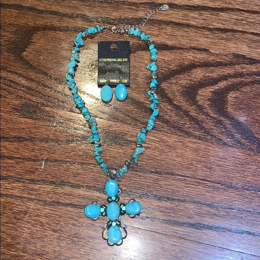 Turquoise cross necklace set